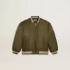 Bomber da bambino in nylon verde militare con scritta sul retro
