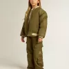 Bomber da bambino in nylon verde militare con scritta sul retro