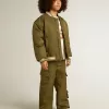 Bomber da bambino in nylon verde militare con scritta sul retro