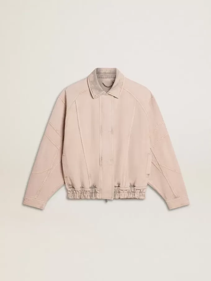 Bomber da donna in denim tinto rosa