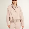 Bomber da donna in denim tinto rosa