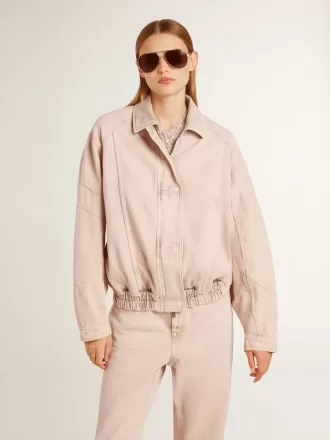 Bomber da donna in denim tinto rosa