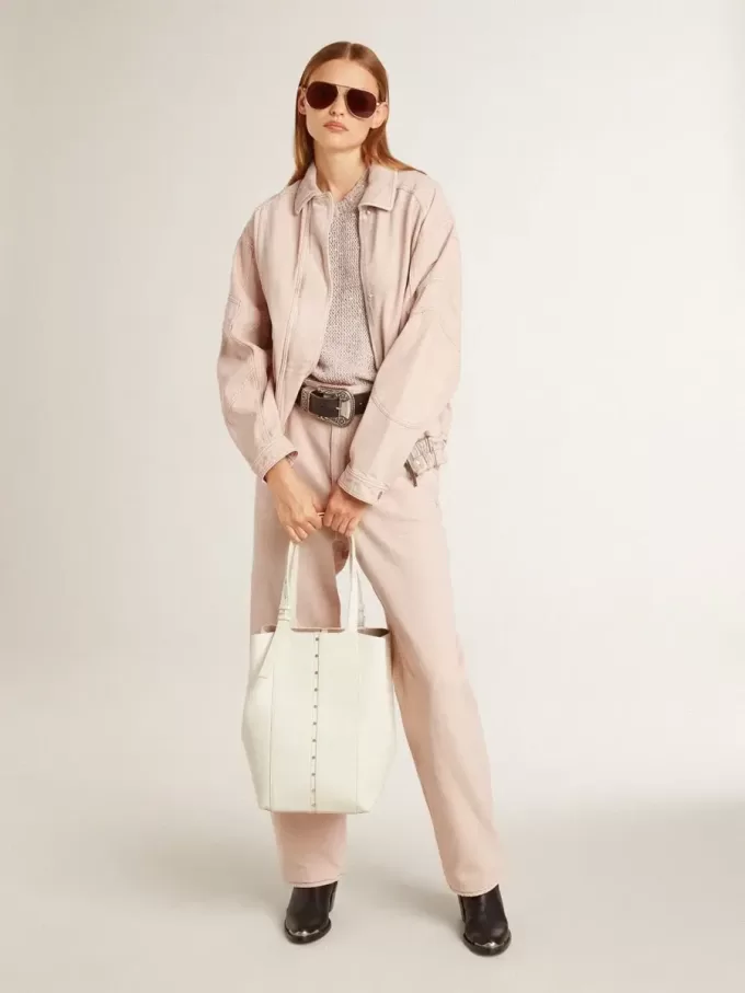 Bomber da donna in denim tinto rosa