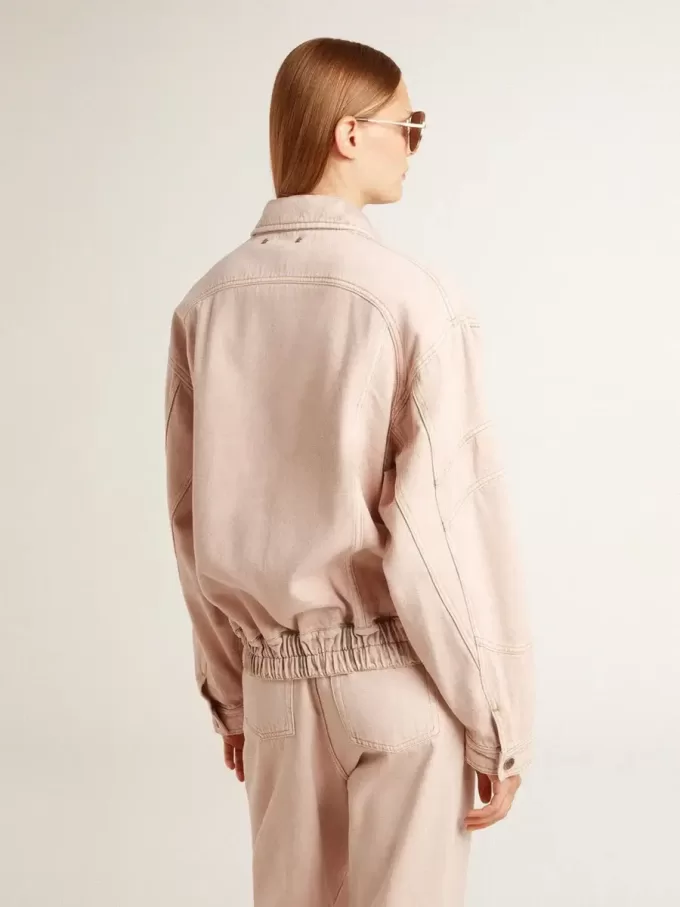 Bomber da donna in denim tinto rosa
