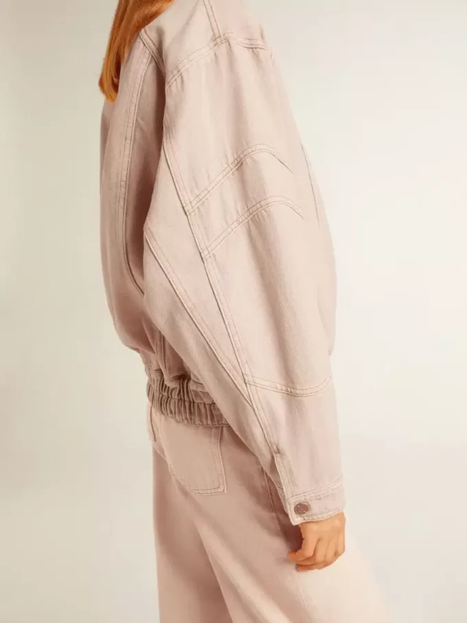 Bomber da donna in denim tinto rosa