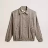 Bomber da donna in lana marrone ecru a spina di pesce Bomber da donna in lana marrone ecru a spina di pesce