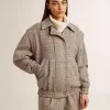Bomber da donna in lana marrone ecru a spina di pesce Bomber da donna in lana marrone ecru a spina di pesce
