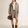 Bomber da donna in lana marrone ecru a spina di pesce Bomber da donna in lana marrone ecru a spina di pesce