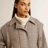 Bomber da donna in lana marrone ecru a spina di pesce Bomber da donna in lana marrone ecru a spina di pesce