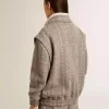 Bomber da donna in lana marrone ecru a spina di pesce Bomber da donna in lana marrone ecru a spina di pesce