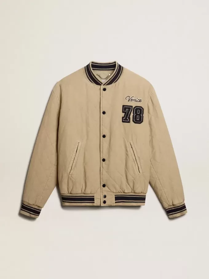 Bomber in cotone trapuntato color cachi