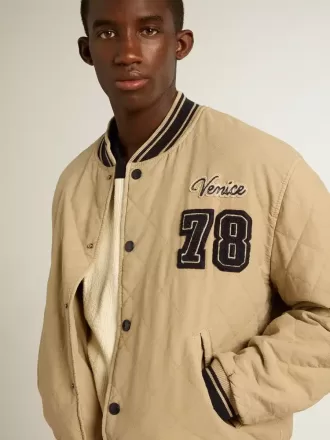 Bomber in cotone trapuntato color cachi