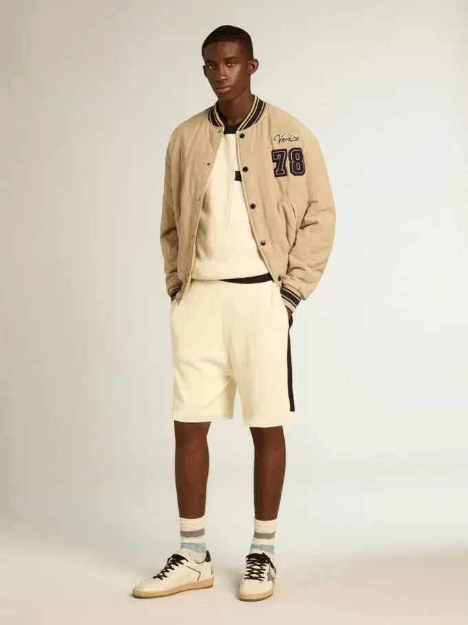 Bomber in cotone trapuntato color cachi