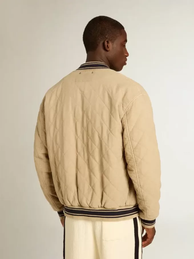 Bomber in cotone trapuntato color cachi