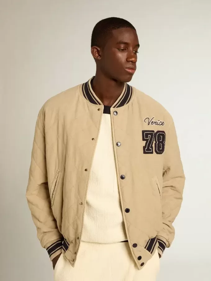 Bomber in cotone trapuntato color cachi