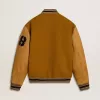 Bomber in lana giallo ocra con maniche in pelle