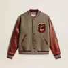 Bomber in lana grigio melange con maniche in pelle
