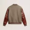 Bomber in lana grigio melange con maniche in pelle