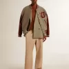 Bomber in lana grigio melange con maniche in pelle