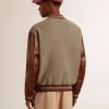 Bomber in lana grigio melange con maniche in pelle