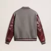 Bomber in lana grigio melange con maniche in pelle