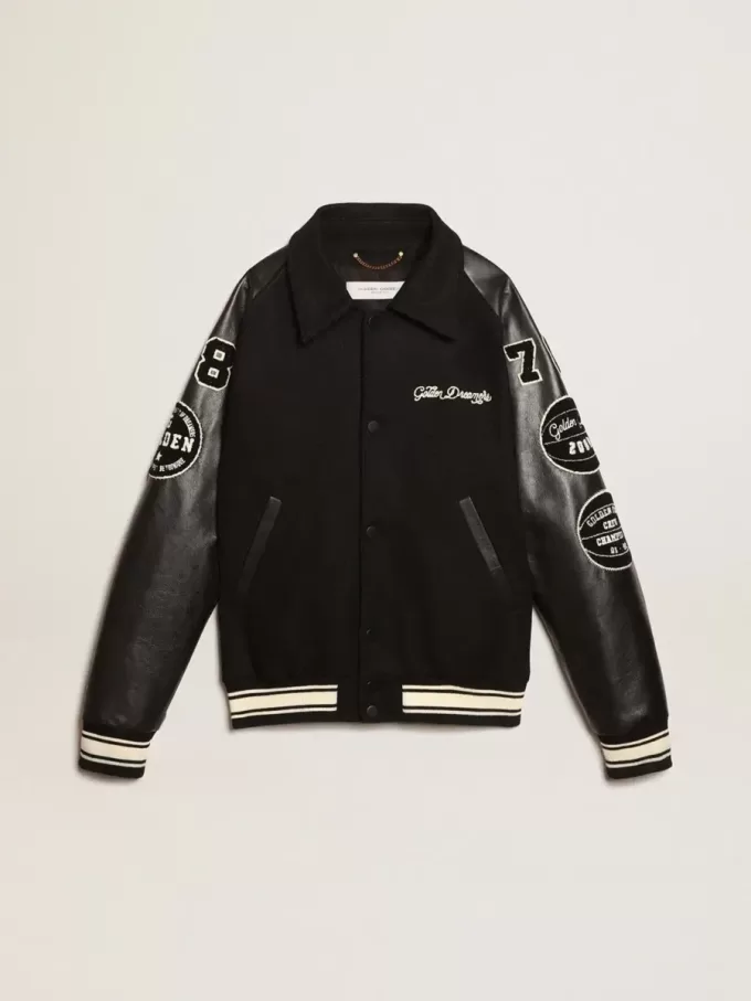 Bomber in lana nera con toppa