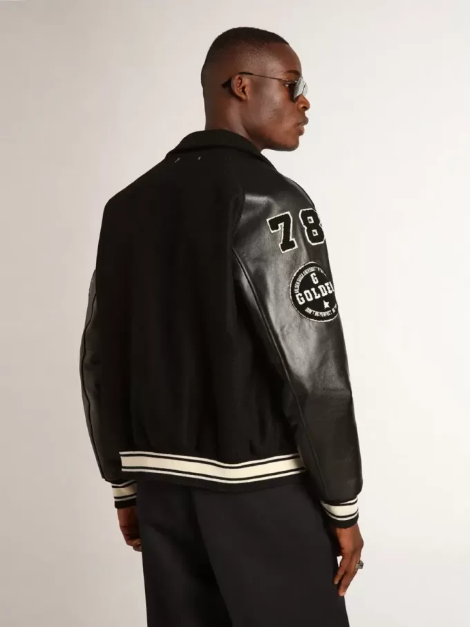 Bomber in lana nera con toppa
