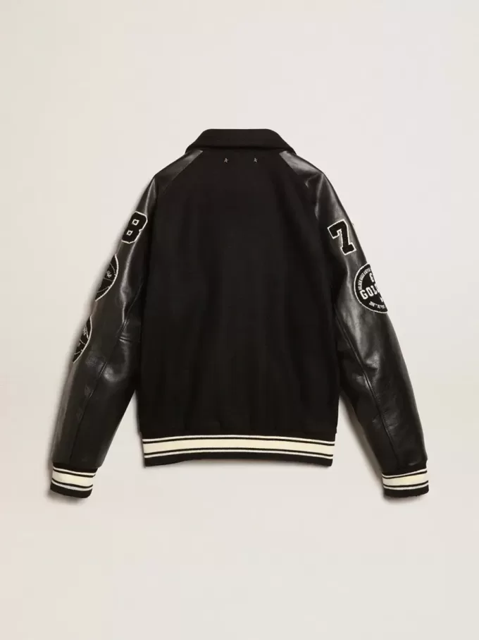 Bomber in lana nera con toppa