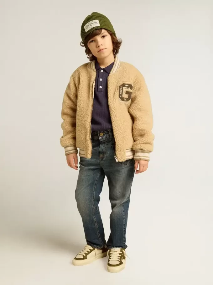 Bomber in pile beige per bambini Bomber in pile beige per bambini