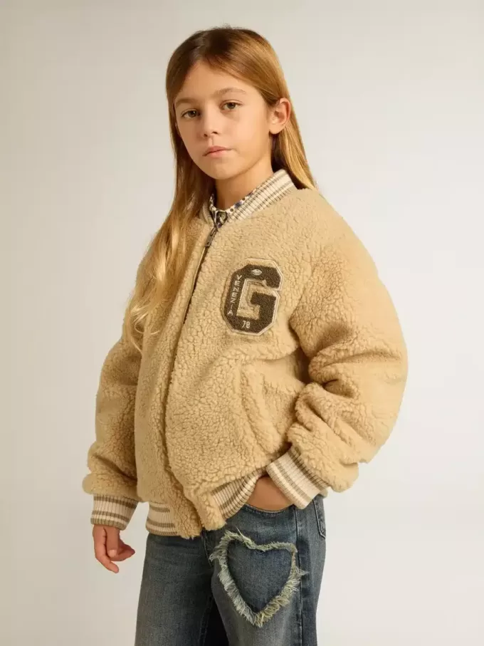 Bomber in pile beige per bambini Bomber in pile beige per bambini
