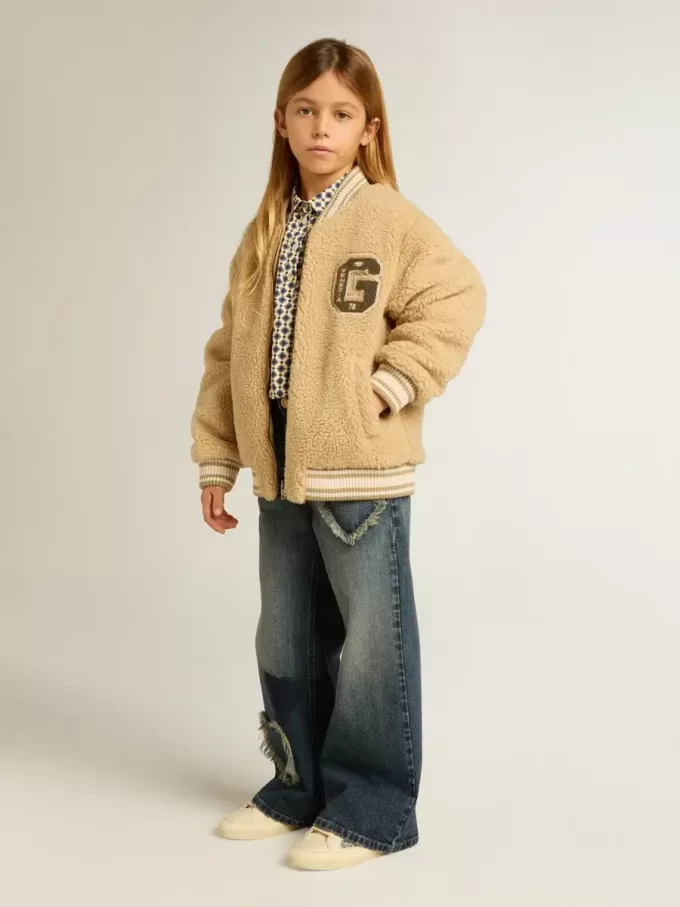 Bomber in pile beige per bambini Bomber in pile beige per bambini