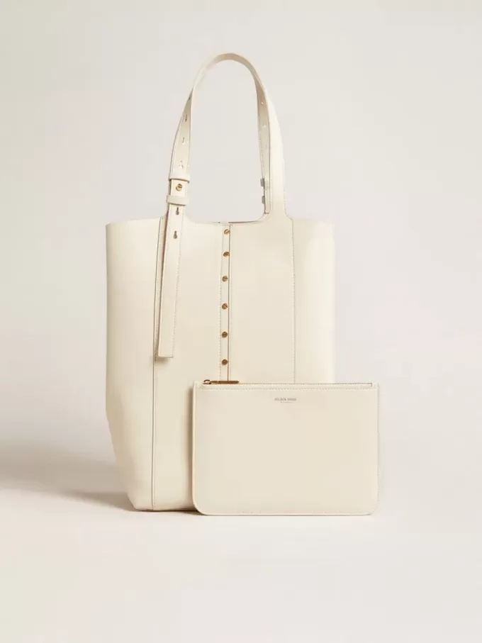 Borsa 24/7 North South in pelle color burro con manici regolabili