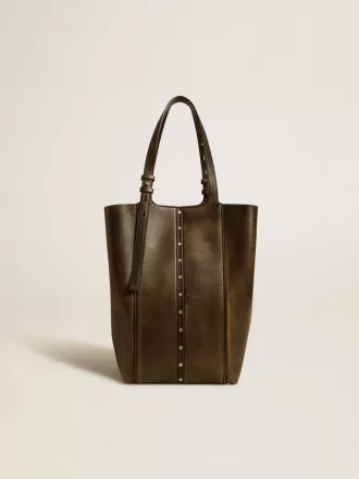 Borsa 24/7 North South in pelle nera invecchiata con manici regolabili