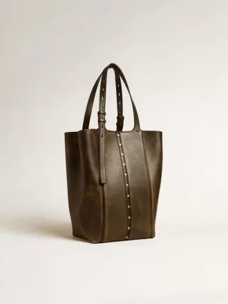 Borsa 24/7 North South in pelle nera invecchiata con manici regolabili