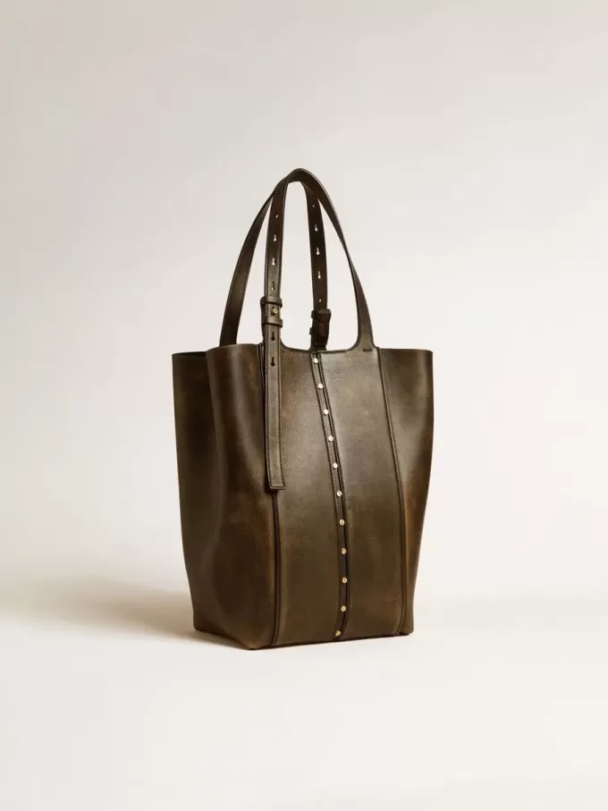 Borsa 24/7 North South in pelle nera invecchiata con manici regolabili Borsa 24/7 North South in pelle nera invecchiata con manici regolabili