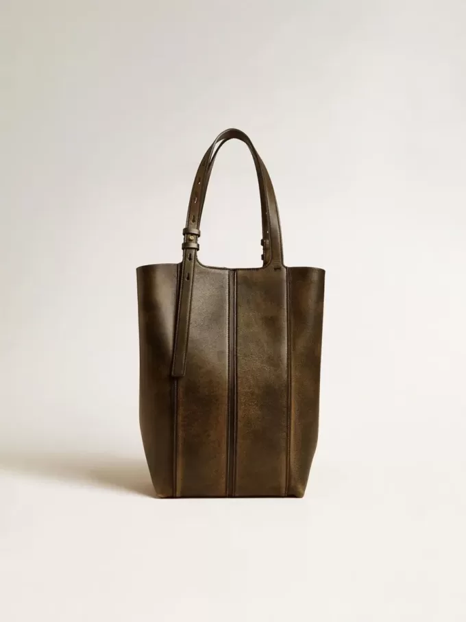 Borsa 24/7 North South in pelle nera invecchiata con manici regolabili Borsa 24/7 North South in pelle nera invecchiata con manici regolabili