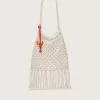 Borsa da donna in macramè di cotone color burro con charm a forma di aragosta in pelle Borsa da donna in macramè di cotone color burro con charm a forma di aragosta in pelle