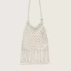 Borsa da donna in macramè di cotone color burro con charm a forma di aragosta in pelle Borsa da donna in macramè di cotone color burro con charm a forma di aragosta in pelle