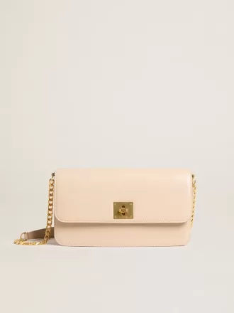 Borsa Gioia in pelle bordata rosa chiaro con dettagli dorati