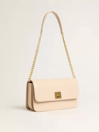 Borsa Gioia in pelle bordata rosa chiaro con dettagli dorati