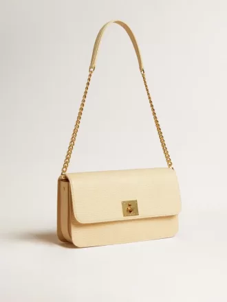 Borsa Gioia in pelle di montone color vaniglia con dettagli dorati