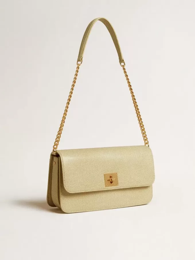 Borsa Gioia in pelle di montone grigio minerale con dettagli dorati Borsa Gioia in pelle di montone grigio minerale con dettagli dorati