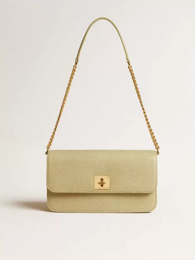 Borsa Gioia in pelle di montone grigio minerale con dettagli dorati Borsa Gioia in pelle di montone grigio minerale con dettagli dorati
