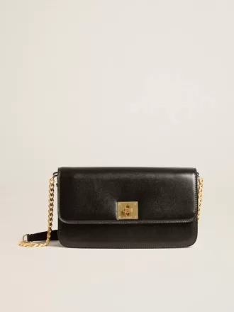 Borsa Gioia in pelle nera con dettagli dorati