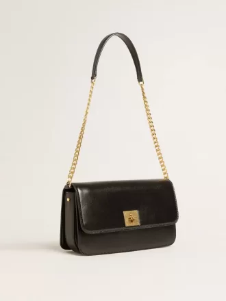 Borsa Gioia in pelle nera con dettagli dorati