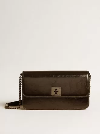 Borsa Gioia in pelle nera lucida con dettagli in metallo