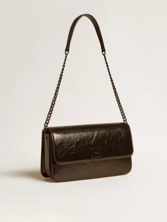 Borsa Gioia in pelle nera lucida con dettagli in metallo