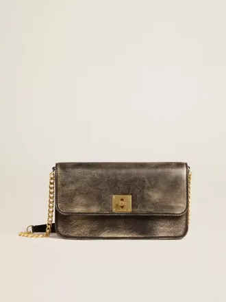 Borsa Gioia in pelle vintage nera con dettagli dorati