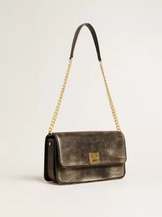 Borsa Gioia in pelle vintage nera con dettagli dorati