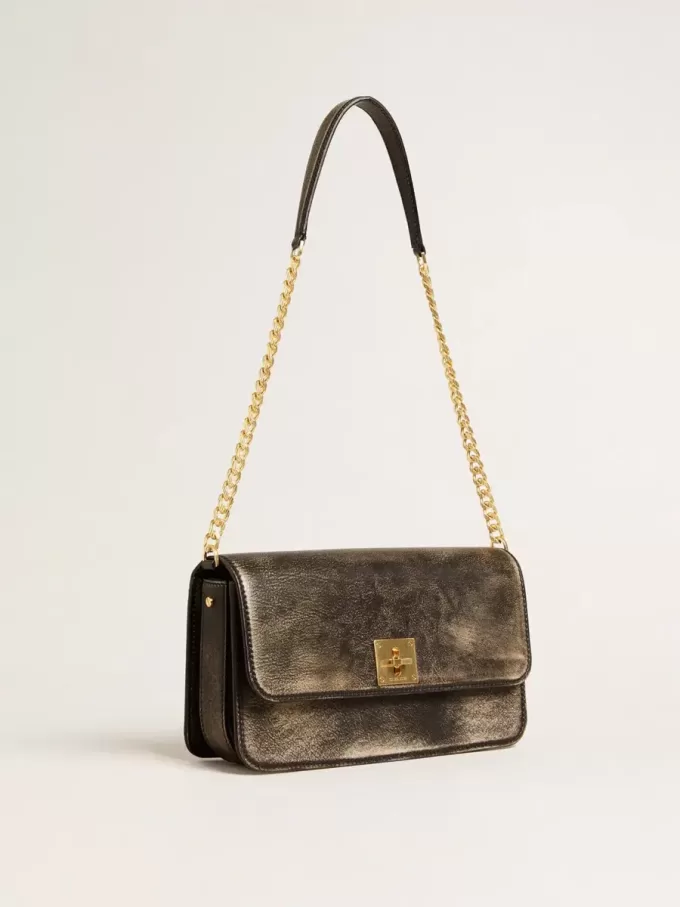 Borsa Gioia in pelle vintage nera con dettagli dorati Borsa Gioia in pelle vintage nera con dettagli dorati